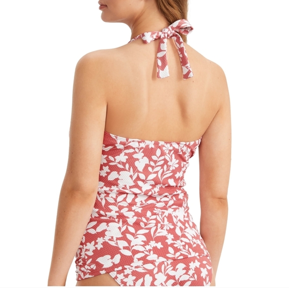 BIRDSONG Women's Ruffle Halter Underwire Tankini Swimsuit Top Red Floral - Picture 3 of 14
